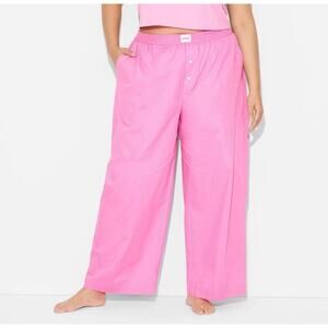 Poppi Pink Lounge Pants Womens Large Cotton Wide Leg Pajama Pants Elastic Waist